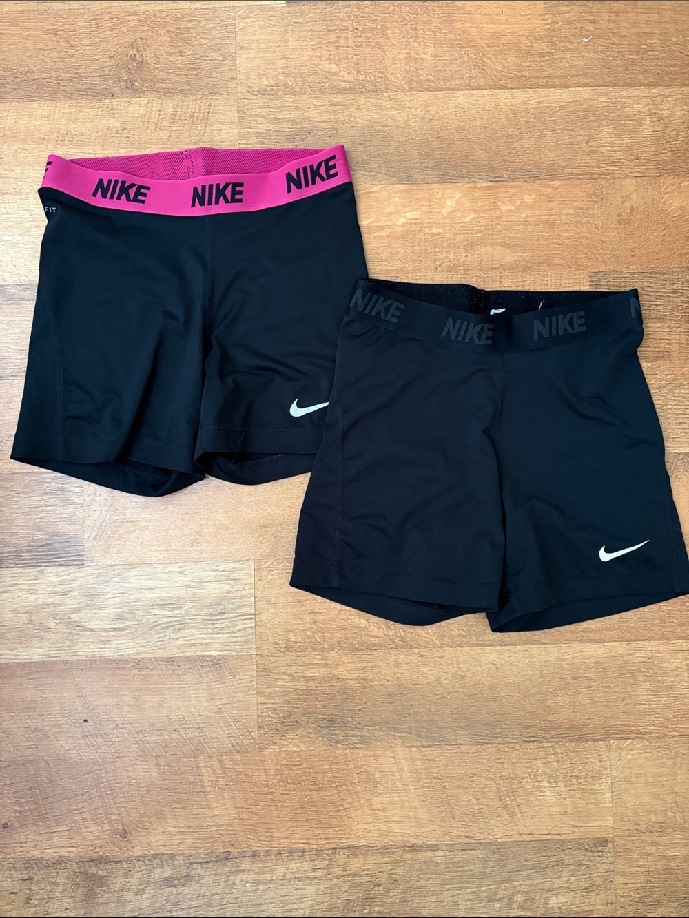 Nike Women’s Black Athletic Shorts - Pink Waistband & Black Waistband